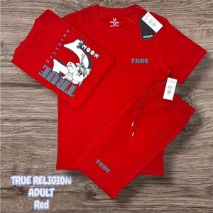 True Religion Men's Red Short Sleeve Pajama Set - Top & Drawstring Pants